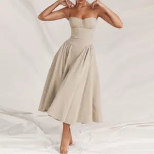 CHICEVER модное платье без рукавов с квадратным воротником высокой талией длинное женское платье 2023