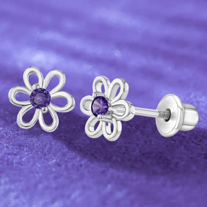 Children Jewelry 925 Sterling Silver CZ Flower <strong>Earrings</strong> 7mm Design Hypoallergenic Screw <strong>Back</strong> Lightweight <strong>Safety</strong> Fine Studs - Product Image 1
