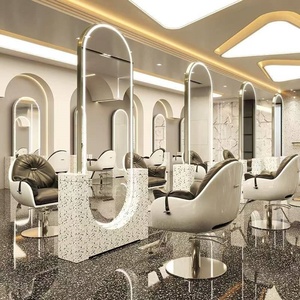 Estación de Muebles de Alta Calidad <span class=keywords><strong>para</strong></span> Barbería, Peluquería, Baño, Belleza y Hotel <span class=keywords><strong>con</strong></span> Espejo Redondo de Salón - Product Image 4