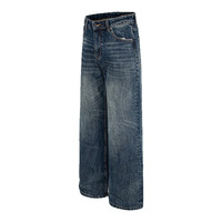 Nouveau style américain rétro, jeans délavés et déchirés, coupe ample et droite - Pantalons longs décontractés à jambes larges tendance pour hommes et femmes