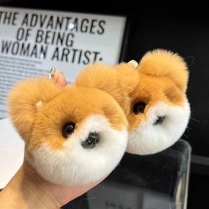 Moda sevimli kabarık yumuşak sırt çantası kolye gerçek Rex tavşan kürk sevimli bebek Corgi yavru peluş bebek araba anahtarlık - Product Image 5