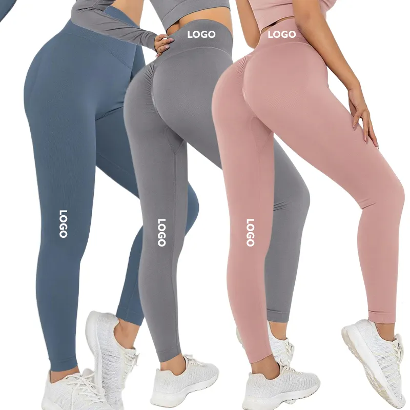 Vêtements de sport avec logo personnalisé Leggings de yoga et de fitness taille haute en nylon de couleur simple pour femmes