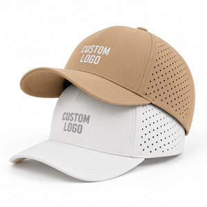 Casquette de baseball 5 panneaux de haute qualité à séchage rapide, perforations découpées au laser, imperméable, avec logo brodé, style snapback pour l'extérieur - Product Image 1