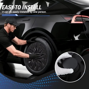 Enjoliveurs de roues 19 pouces pour <span class=keywords><strong>Tesla</strong></span> Model Y 2020-2024, enjoliveurs complets avec symétrie aérodynamique gauche-droite, réduction de la résistance au vent - Product Image 4