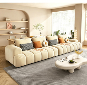 Set di Divani di Alta Gamma <span class=keywords><strong>in</strong></span> Stile Nordico Crema con Linee Rette per Soggiorni di Piccole Dimensioni, Divano Moderno <span class=keywords><strong>in</strong></span> Tessuto Design a Blocco di Tofu - Product Image 1