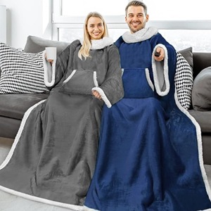 Couverture portable personnalisée en gros d'usine pour couverture Sherpa double couche d'hiver <span class=keywords><strong>King</strong></span> Size avec manches couvertures en flanelle TV - Product Image 3