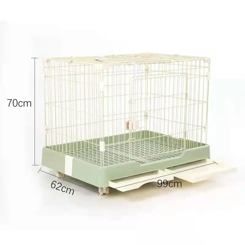 Groothandel Opvouwbare Plastic Metalen Hondenkennel Hek 2-Open Deur Hond Kooi Met Lade En Wielen