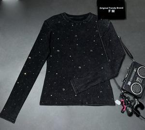 6840/여성용 시크한 빈티지 여름 상의 티셔츠, 라인스톤 장식, 신상 캐주얼 스타일, 디지털 프린팅, 통기성 좋은 가을용 - Product Image 6