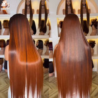 Peluca de Cabello Humano Vietnamita Virgen Liso Extremo con Encaje 5x5, Ombré Marrón Jengibre con Reflejos, Sin Pegamento, Lista para Usar, Nudos Pre-Decolorados