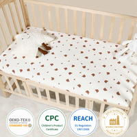 Sprei Bayi Katun Murni 100% Ultra Lembut Bernapas Empat Musim Motif Beruang Bulan Bintang Bersertifikat Kelas Grade untuk Bayi Baru Lahir