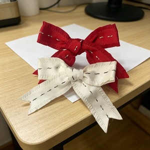 Korean style skirt with ribbon trim, youthful and silky satin finish, cute duckbill <b>clip</b> and <b>bow</b> hair accessory for girls. - Product Image 2