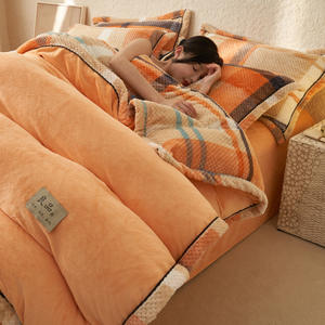 高品质 4 件套健康防静电天鹅绒印花纯色抓绒面料加厚保暖几何图案被套床单家居 - Product Image 5