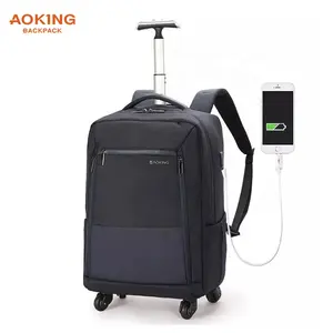 Aoking Multifunctionele Smart Reistas Custom Outdoor Polyester Trolley Rugzak Met Usb-poort Opladen