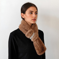 Gestrickter Schal aus Nerzfell für Damen, doppelseitig, verdickt, warm, mit gekreuztem Fellkragen, Snood im koreanischen Stil, vielseitig einsetzbar