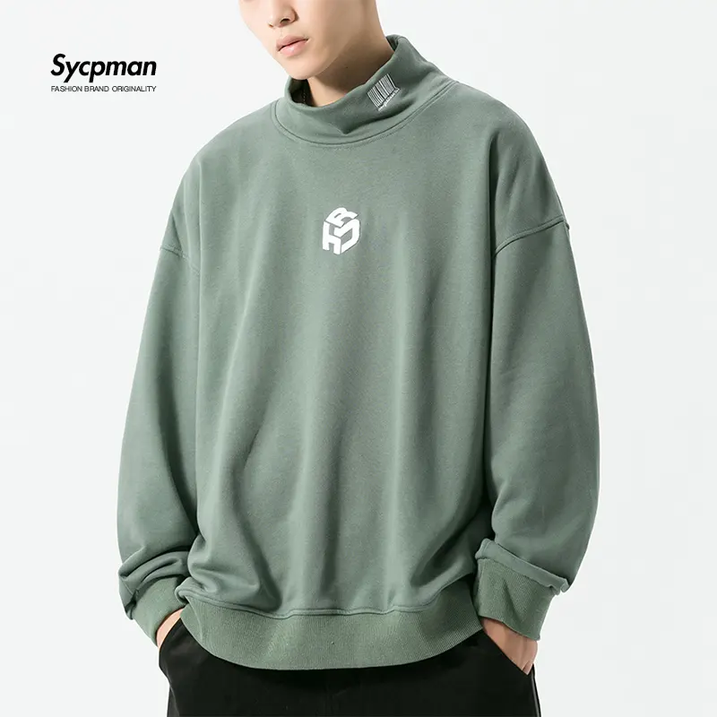 Exquisite Embroidered Half High Collar Sweater Mens Korean Trendy BF Loose and Versatile Tops Sweatshirt Hoodies Lounge Wear