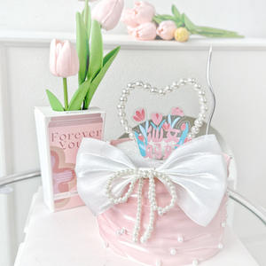 Decoración para Pastel del Día de la Madre, Adorno de Plástico para Pastel con la Frase 'Mamá, Te Amo', Borde de Seda con Perlas - Product Image 4