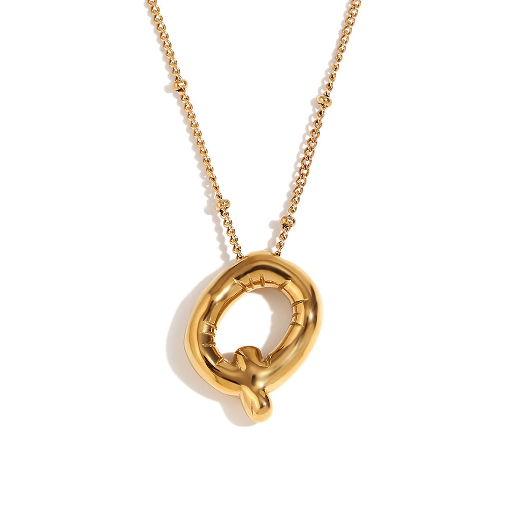 Party Balloon Letter Pendant Necklace - Gold -Q