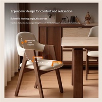 Chaise de salle à manger moderne minimaliste en bois massif avec revêtement en cuir, accoudoirs et dossier rembourré doux pour la maison, l'hôtel, le hall, la salle à manger, le café