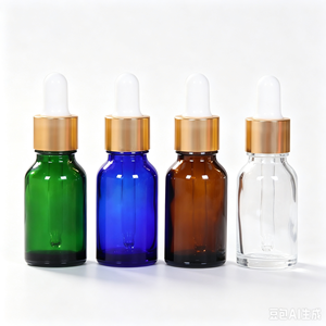 Flacon compte-gouttes vide en verre transparent pour huiles essentielles avec bouchon doré 10ml 15ml 30ml 50ml, flacon échantillon cosmétique pour sérum liquide - Product Image 2
