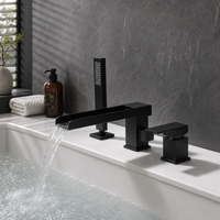 Robinet de baignoire cascade en acier inoxydable 304, finition or rose brossé, design moderne, avec douchette à main, double poignée carrée, vente en gros