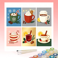 Kit de Peinture par Numéros Mini 6 Pièces pour Débutants, Motifs Tasses de Chocolat Chaud de Noël, Décoration Murale Hivernale pour Enfants, Dropshipping