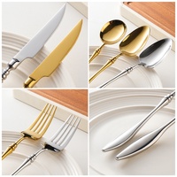 Yousumei Ensemble de couverts de luxe léger de style occidental en acier inoxydable 304, finition polie, design créatif haut de gamme, comprenant couteau à steak, fourchette et cuillère