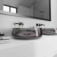 Lavabo de salle de bain moderne en résine transparente, éco-responsable, capacité 12L, finition polie, avec drain, garantie 5 ans