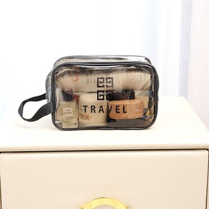 En stock, petite trousse de maquillage transparente de plage, sac à cosmétiques portable en plastique, motif lettres, fermeture à rabat, style simple - Product Image 3