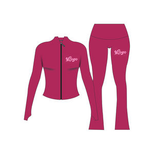 2025 donna Casual da palestra due pezzi body ricamato con <span class=keywords><strong>giacca</strong></span> con cerniera <span class=keywords><strong>e</strong></span> pantaloni da jogging a maniche lunghe con motivo solido - Product Image 3