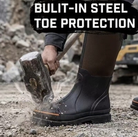 Bottes de travail en caoutchouc pour hommes, embout en acier, tige renforcée, imperméables, antidérapantes, doublure respirante en néoprène 6 mm, durables, marron, pour la construction et l'agriculture