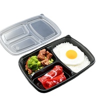 Fabrieksgroothandel 1000ml 3-compartimenten milieuvriendelijke BPA-vrije recyclebare magnetronbestendige wegwerp lunchbox zwart PP afhaalmaaltijden