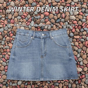 Falda vaquera de mujer estilo Y2K de alta calidad, transpirable, de cintura alta, con cinturón, diseño plisado, estilo urbano de invierno, lavada, con botones. - Product Image 2