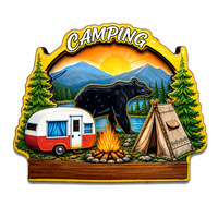 Aimant de réfrigérateur en bois MDF avec logo personnalisé, souvenirs de camping en plein air, aimant en forme d'ours