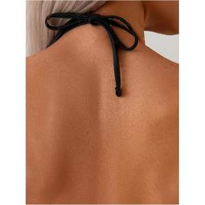 Top de bikini halter personalizado para mujer con ojales, de spandex elástico negro, para natación y playa - Product Image 3