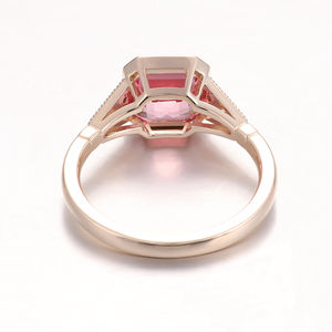 Nouvelle conception, anneaux de fiançailles en or jaune 18K, 14K, 10K, pierres précieuses certifiées GRC, taille Asscher rose, bijoux fins, fête pour femmes - Product Image 2