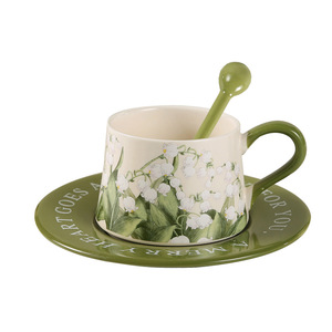 Ensemble tasse et soucoupe à café en céramique peintes à la main, tasse à latte de niche, ensemble de tasses exquises pour le thé de l'après-midi - Product Image 1