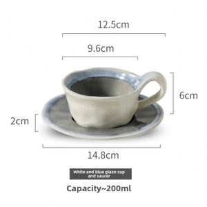 Taza de café de cerámica japonesa con cambio de color y platillo, taza vintage para latte art, taza creativa minimalista para té de la tarde americano - Product Image 6