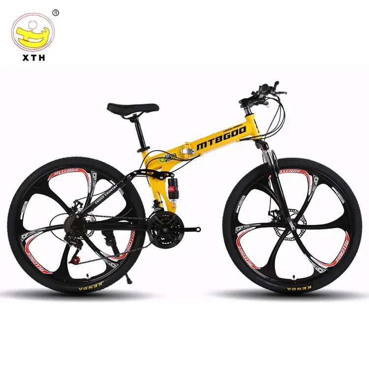 Black magnesium alloy rim and six-blade one-piece wheel folding mountain bike 26 inch