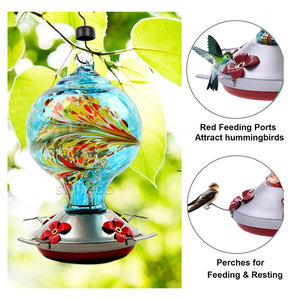 Mangiatoia per colibrì in vetro dipinto da giardino sospeso dispositivo per bere uccelli selvatici in vetro soffiato a mano colibrì mangiatoia per acqua e miele - Product Image 5