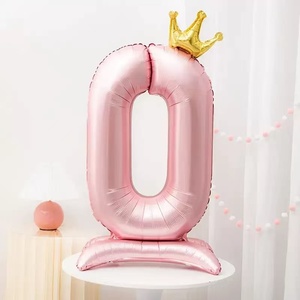 42 Zoll Umweltfreundlicher Folienballon in Rosa mit Schleife, Stehende Krone, Zahlenballon für Geburtstag, Jubiläum, Valentinstag-Dekoration 0-9 Groß - Product Image 4