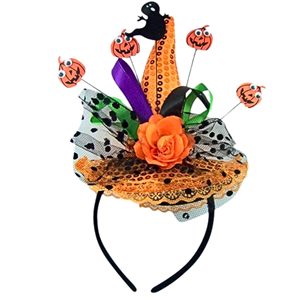 <span class=keywords><strong>Mini</strong></span> bandeau de sorcière pour Halloween, orange et noir, accessoires de costume pour fête - Product Image 1