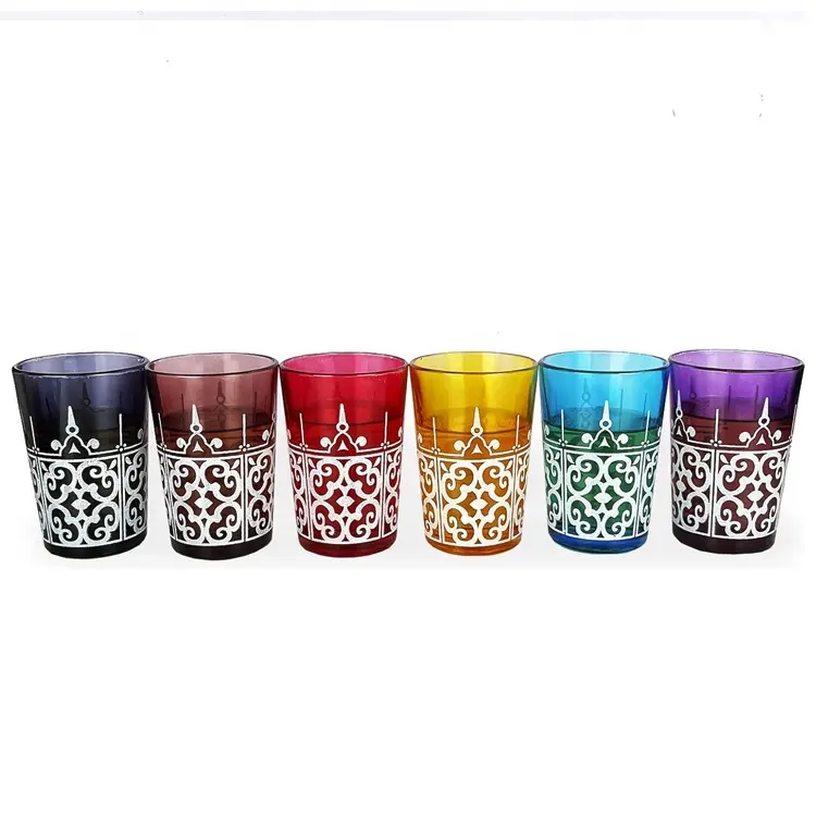 Восточные очки чайные арабские украшения, марокканские чайные очки с перечной мятой, набор из 6 аравийских стаканов с 6 видов цветов