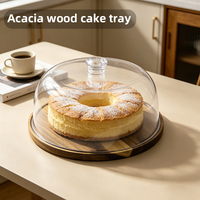 Support à gâteau en bois d'acacia de qualité supérieure avec couvercle en verre, écologique, réutilisable, élégant, plateau de présentation de desserts, plateau à pain, pour mariage et fête