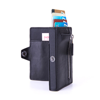 PRF-45 Pop Up PU Kulit RFID Memblokir Pemegang Kartu Unisex Uang Dompet dengan Koin Saku Ritsleting Tombol