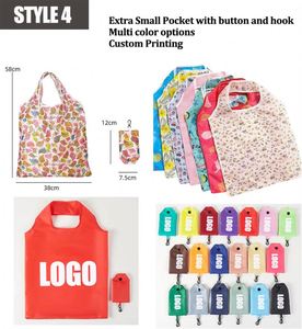 Sac fourre-tout en polyester pliable personnalisé bon marché en gros sac à provisions en polyester pliable personnalisé sac à provisions en polyester pliable dans une pochette à pression - Product Image 5