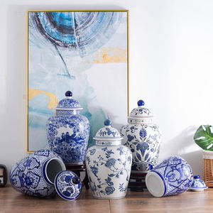 แจกันเซรามิกสีฟ้าและสีขาวสไตล์โบราณของจีนโถขิงสำหรับตกแต่งบ้าน - Product Image 1
