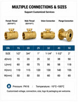 Válvula de Bola Motorizada YAOYANG DC12V/24V DN20 PN16 de Latón de 2 Vías, Bajo Voltaje, Alta Temperatura, IP65 Impermeable, con Certificación CE