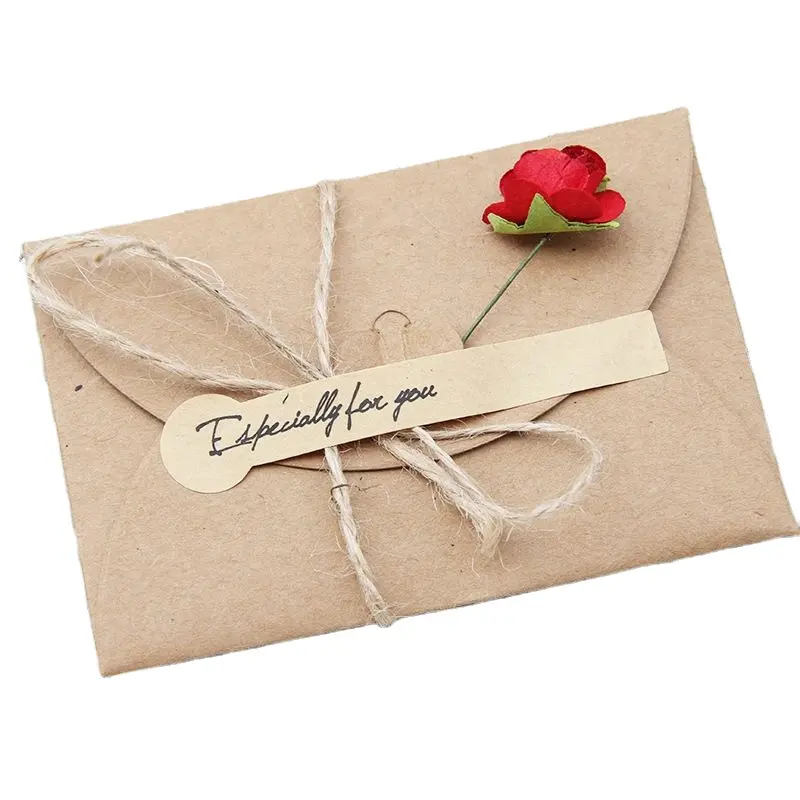 Vintage Kraft Paper Diy Thank You Cards Wedding Flower Invitation Card With Envelope