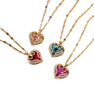 Kalung liontin berbentuk mutiara hati batu zirkonia kubik baja Titanium tidak pudar kalung rantai klavikula berlapis emas Populer - Product Image 1