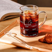 Mug à café en verre borosilicate 430 ml avec guide de recettes pour chat, tasse transparente résistante à la chaleur pour latte et café glacé, vente en gros OEM